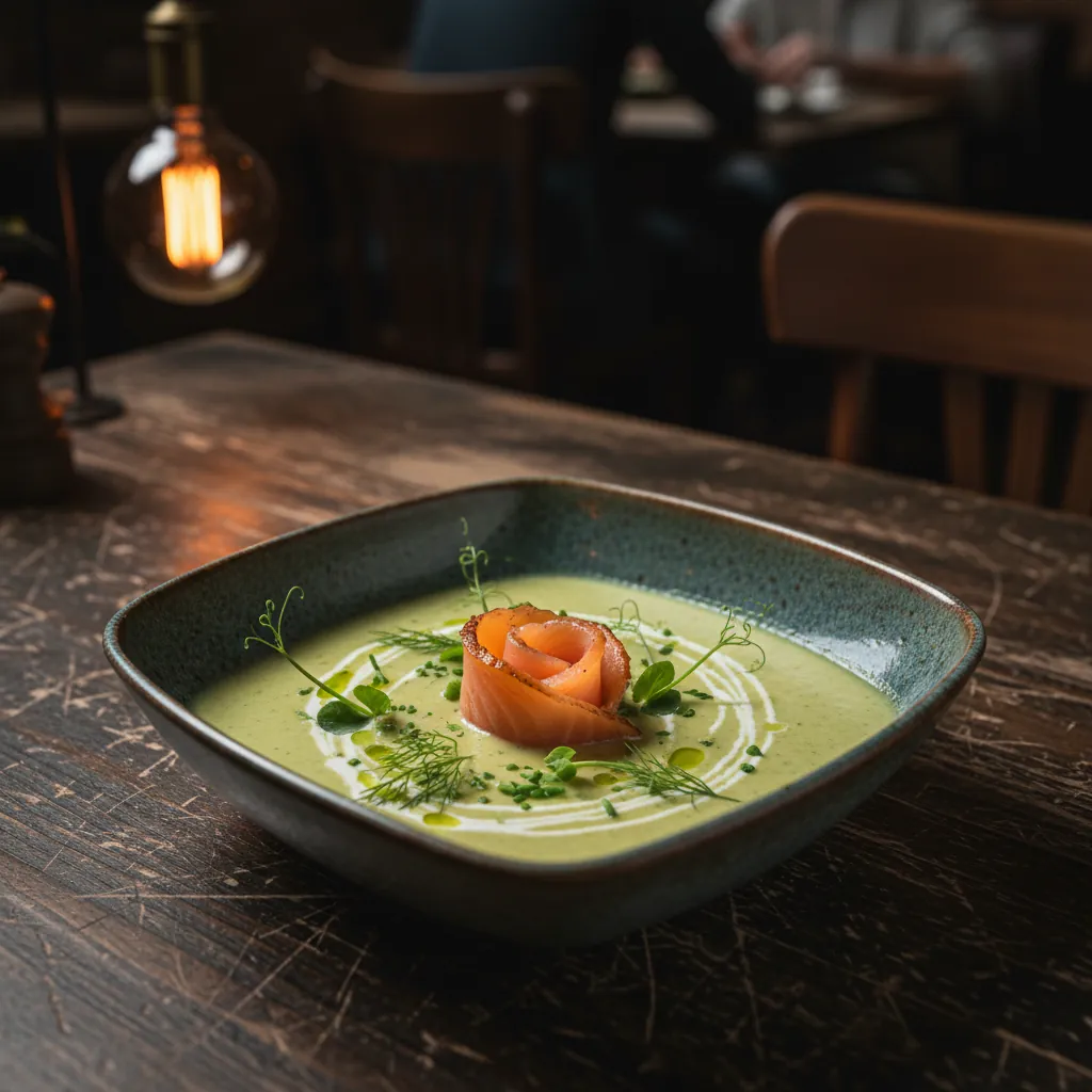 Aspergesoep met gerookte zalm